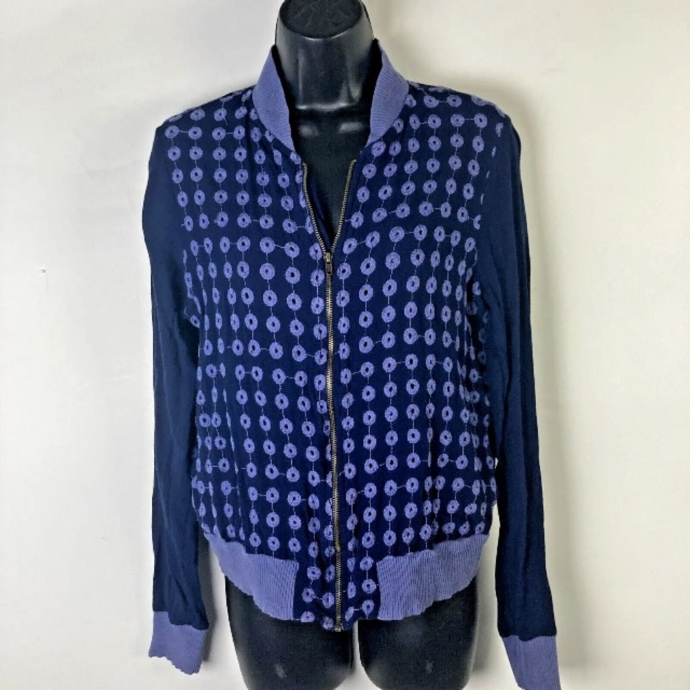 AMADI Anthropologie L Bomber jacket purple eyelet zip rayon